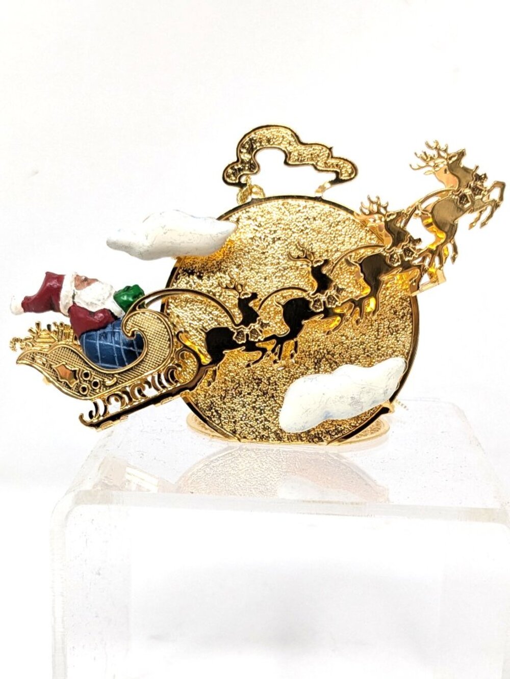 Danbury Mint Gold Ornament Santa Sleigh over the Moon Colored 23K Electroplate